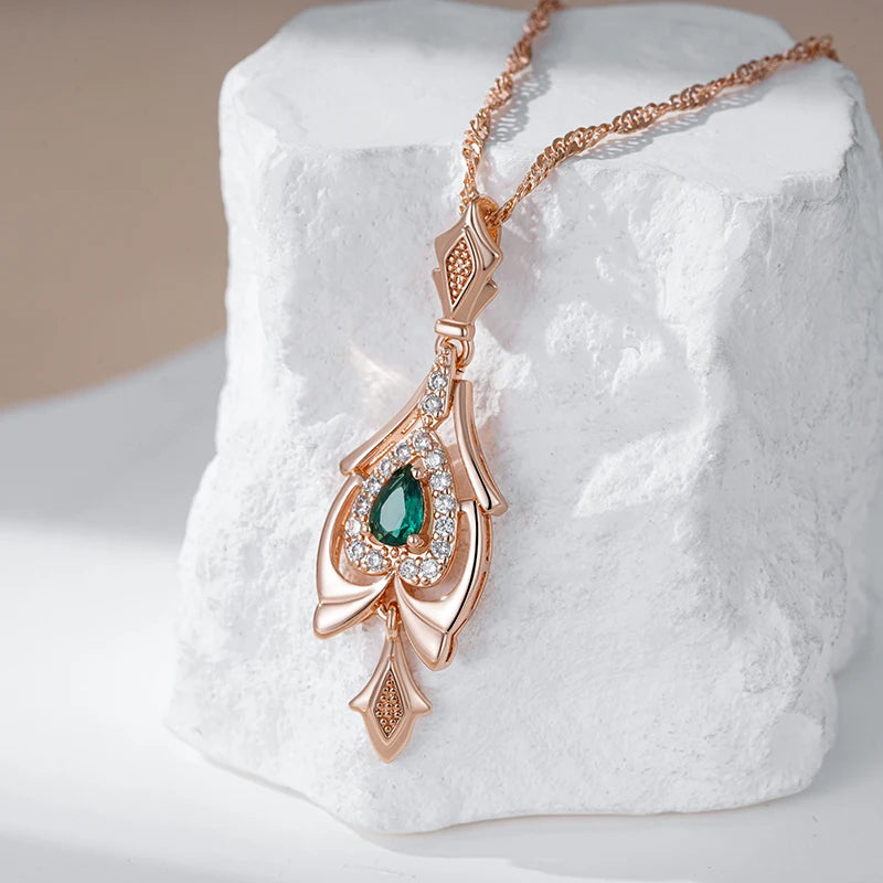 Colar Feminino Cobre Zircônia Verde Vintage Ouro Rosé 585