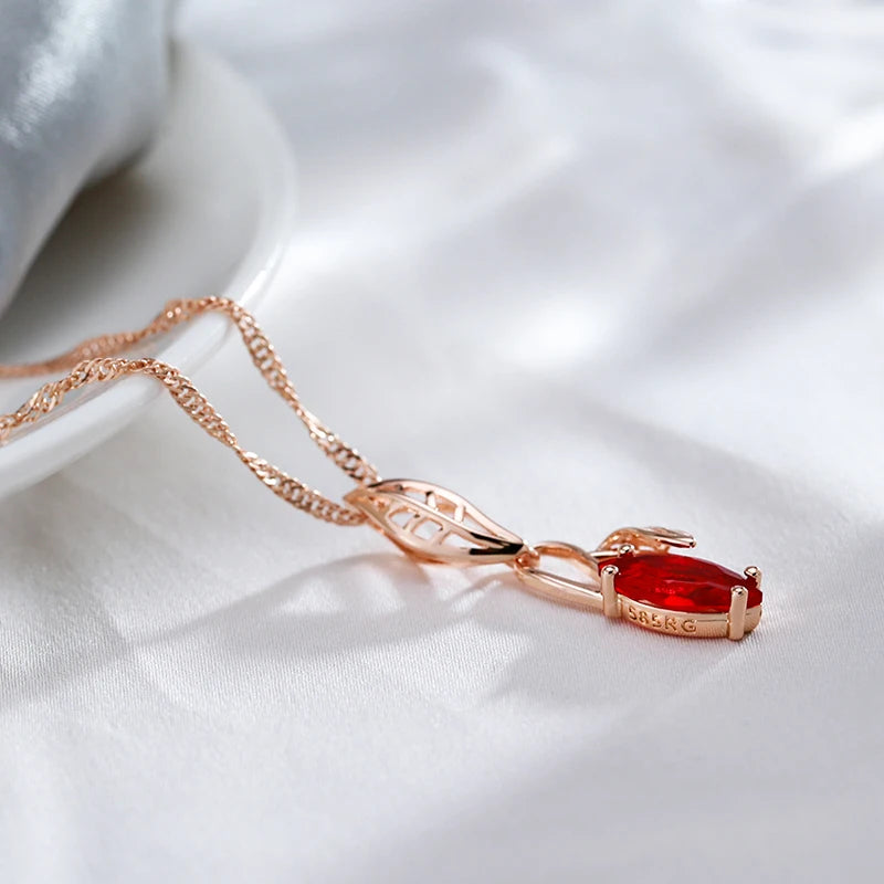 Colar Feminino Cobre Rubi Marquise Pétalas Vazadas Arabesco Ouro Rosé 585