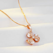 Colar Feminino Cobre Flor Giratória 3 Pétalas Pear Pavê Zircônia Veneziana Ouro Rosé 585