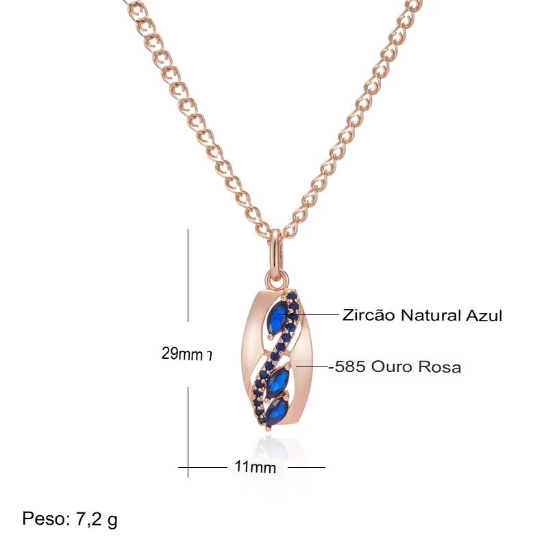 Colar Feminino Cobre Oval Safira Marquise Faixa Diagonal Ouro Rosé 585