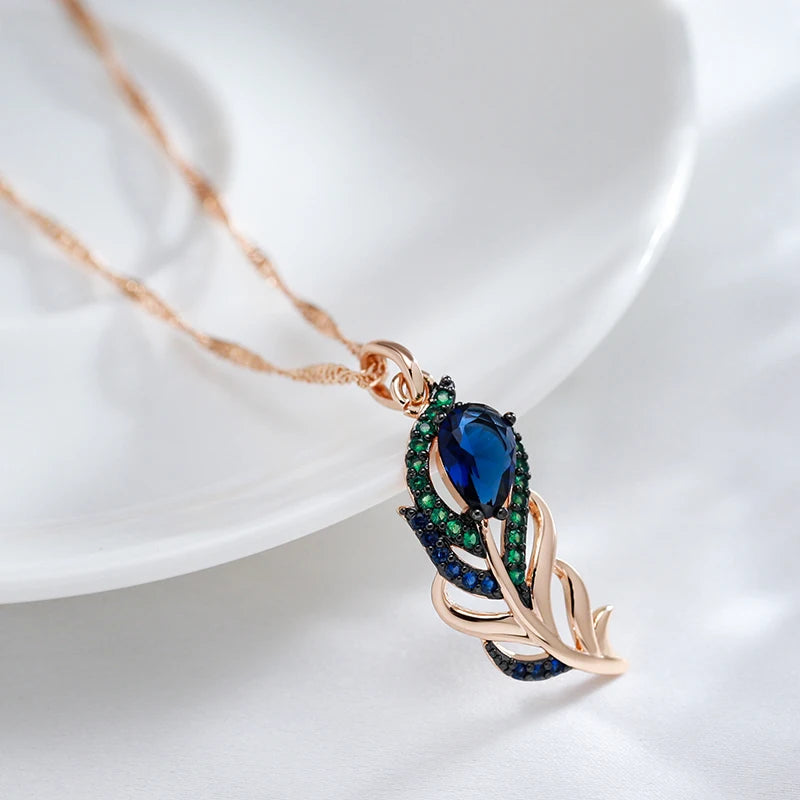 Colar Feminino Cobre Flor Zircônia Azul e Verde Vintage Ouro Rosé