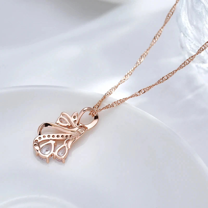 Colar Feminino Cobre Cascata Gota Cristal Pavê Arabesco Ouro Rosé
