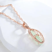Colar Feminino Cobre Oval Jade Verde Arabesco Ouro Rosé