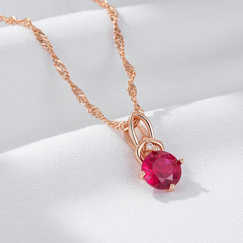 Colar Feminino Cobre Rubi Rosa Redondo Laço Zircônia Ouro Rosé 585