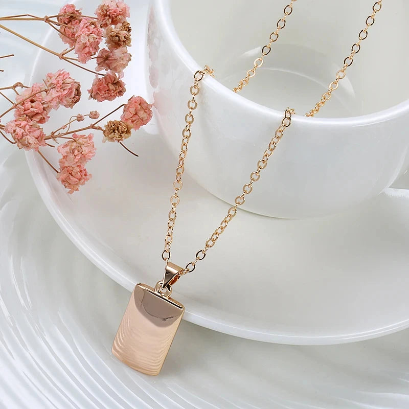 Colar Feminino Cobre Quadrado Glossy Minimalista Ouro Rosé