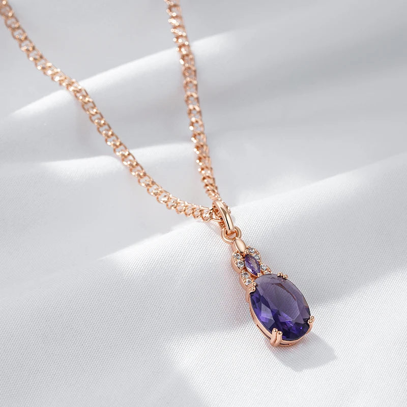 Colar Feminino Cobre Ametista Oval Bail Pétalas Zircônia Ouro Rosé 585