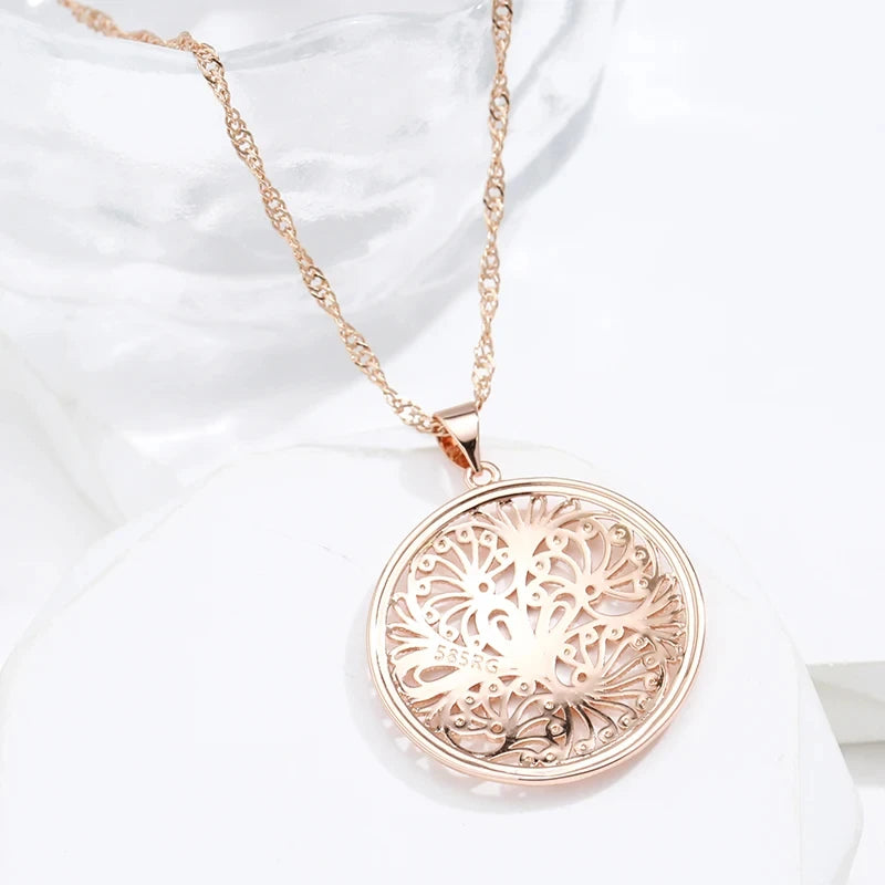 Colar Feminino Cobre Medalão Floral Arabesco Vazado Ouro Rosé