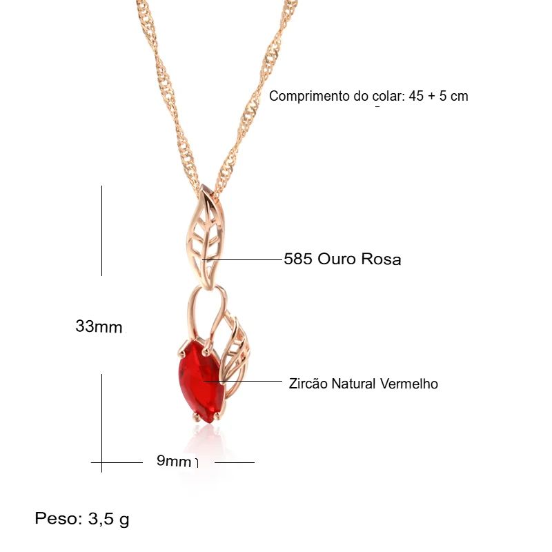 Colar Feminino Cobre Rubi Marquise Pétalas Vazadas Arabesco Ouro Rosé 585