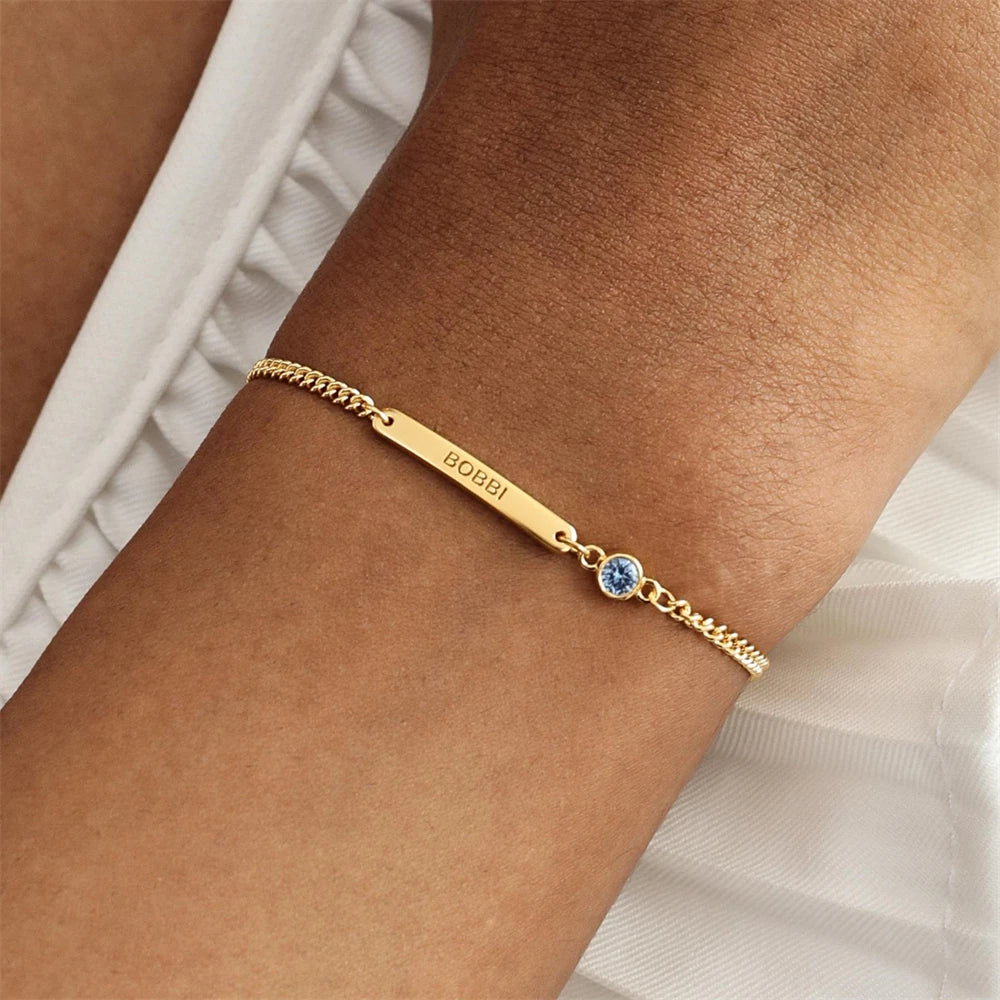 Pulseira Personalizada com Pedra de Aniversário e Nome Gravado