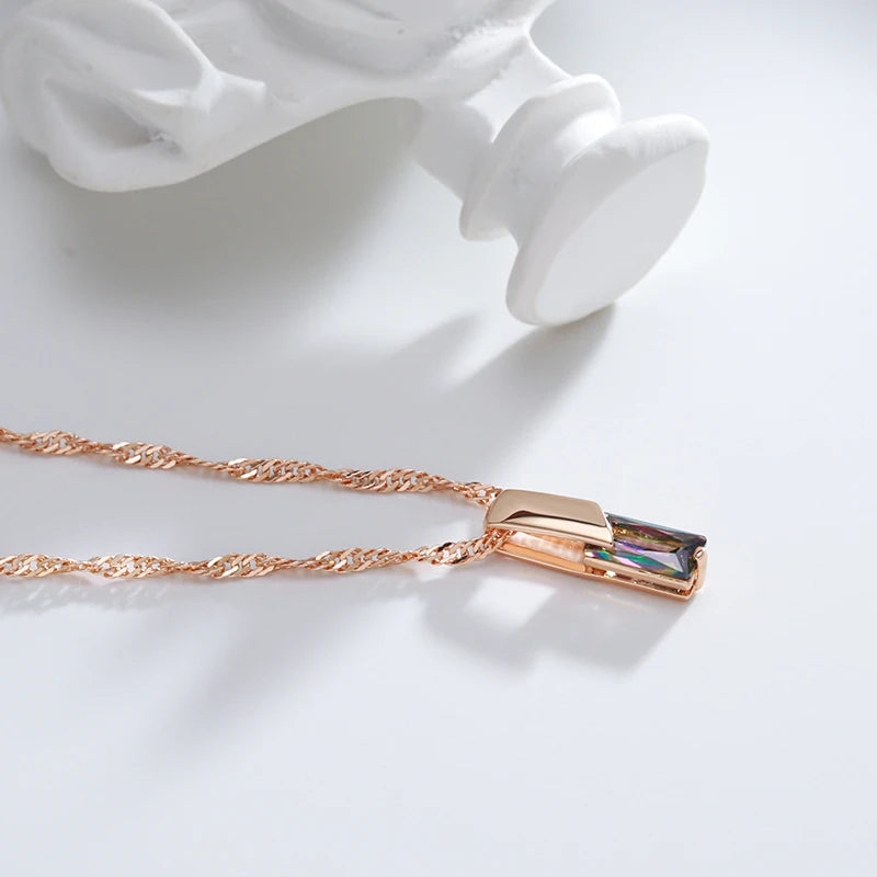 Colar Feminino Cobre Topázio Místico Baguete Arco-íris Bezel Ouro Rosé 585