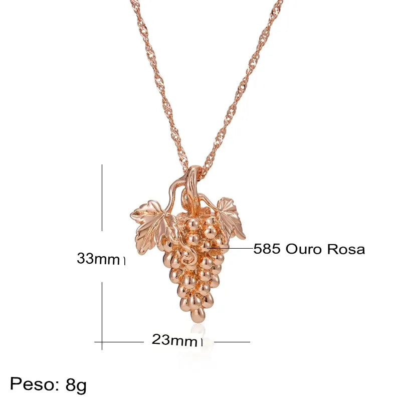 Colar Feminino Cobre Cacho de Uvas Botânico 3D Ouro Rosé 585