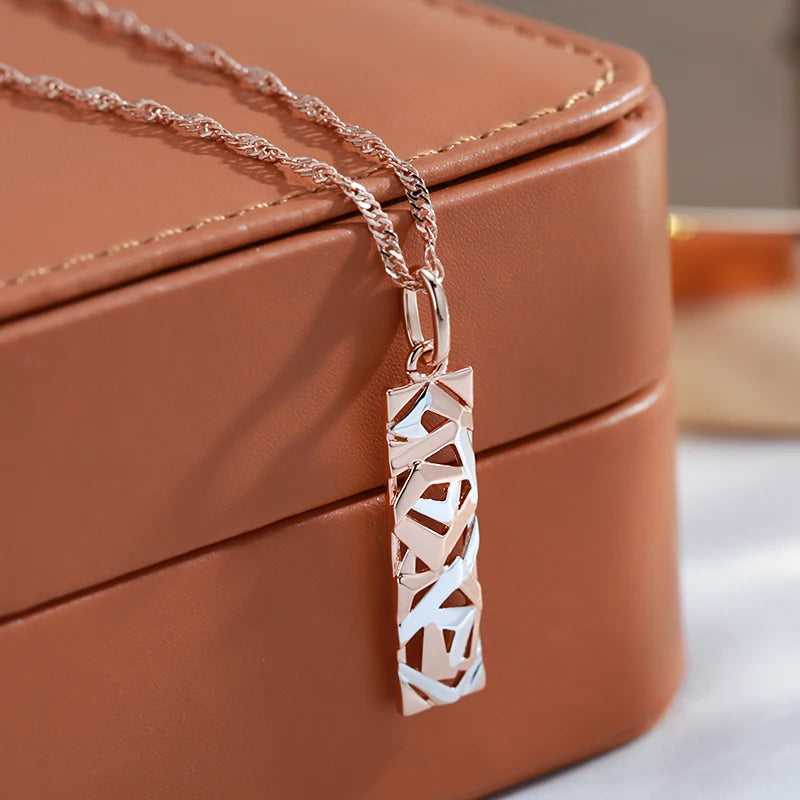 Colar Feminino Cobre Retangular Vazado Geométrico Ouro Rosé 585