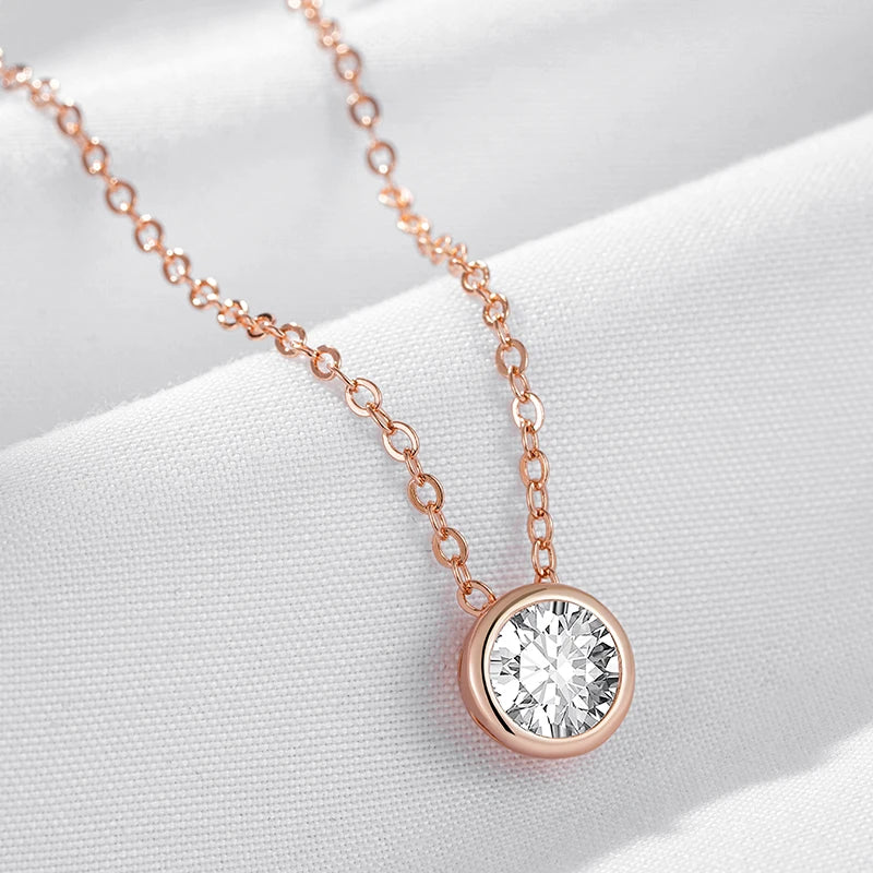Colar Feminino Cobre Solitário Redondo Bezel Zircônia Ouro Rosé 585