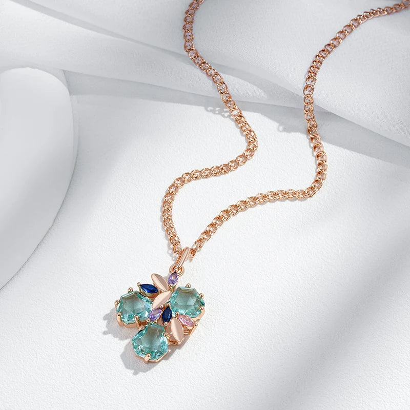Colar Feminino Cobre Zircônia Verde Losango Ouro Rosé 585
