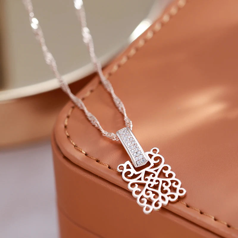 Colar Feminino Cobre Arabesco Vazado Zircônia Filigrana Ouro Rosé