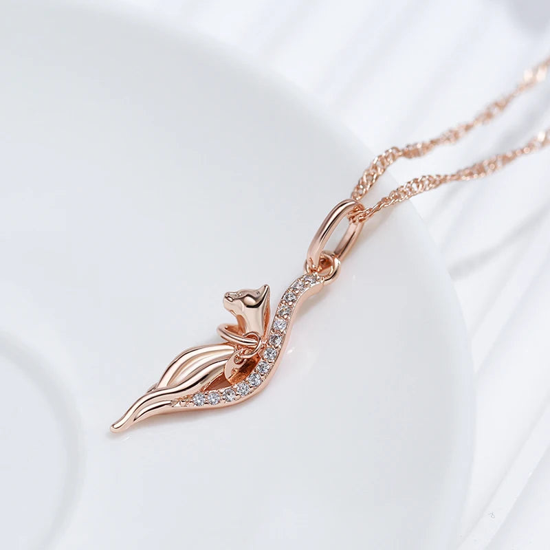 Colar Feminino Cobre Gato Elegante Pavê Zircônia Cristal Ouro Rosé