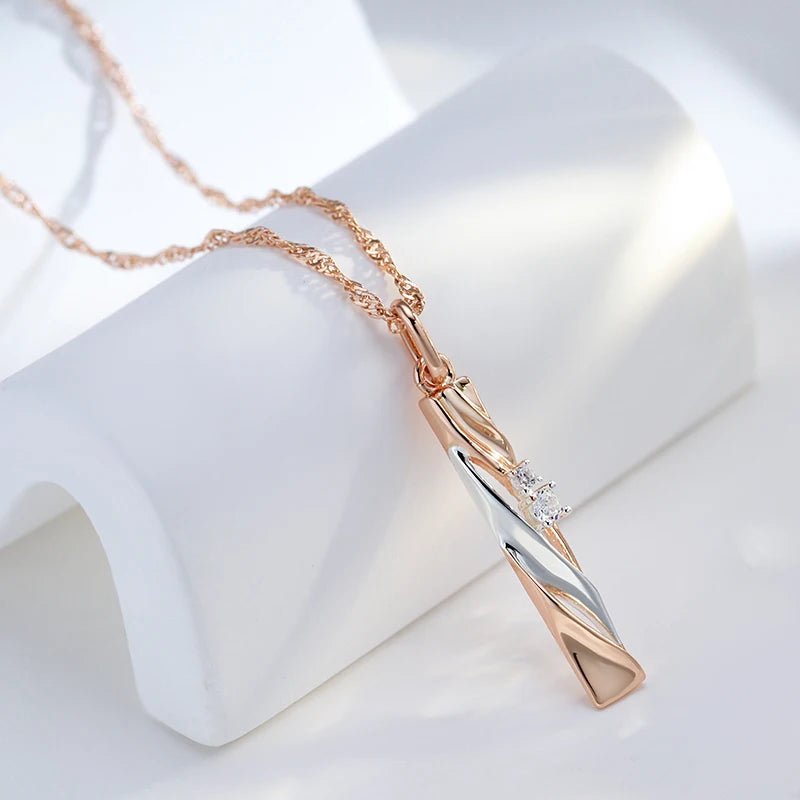 Colar Feminino Cobre Barra Diagonal Zircônia Cristal Ouro Rosé