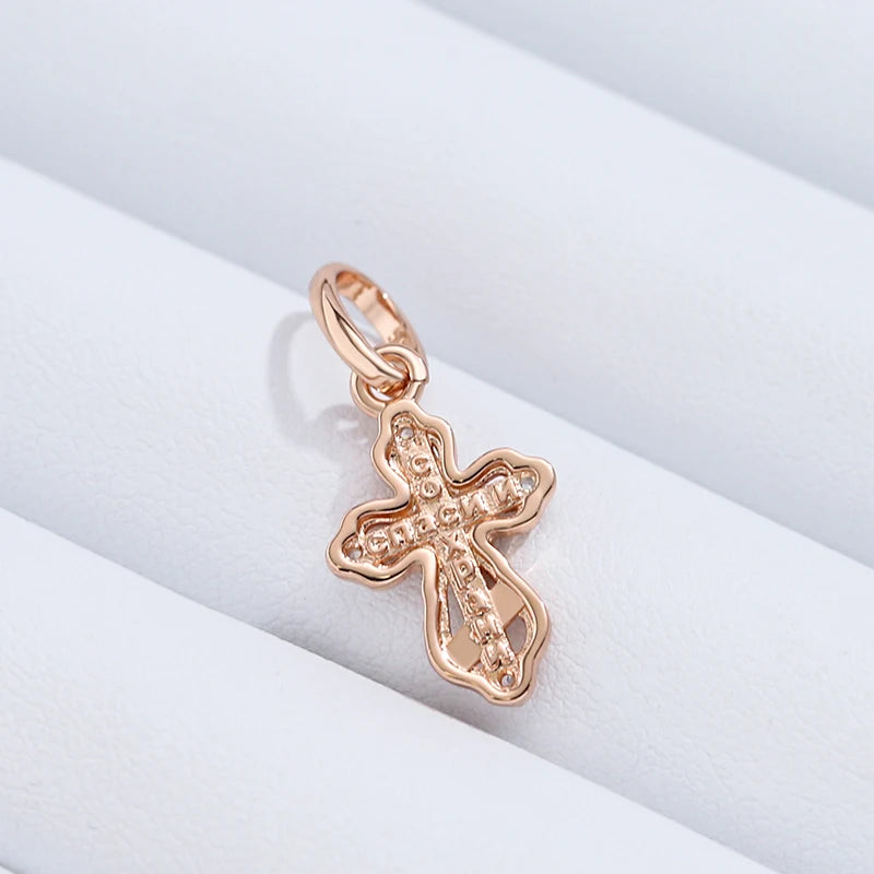 Colar Feminino Cobre Cruz Ortodoxa Zircônia Ouro Rosé 585