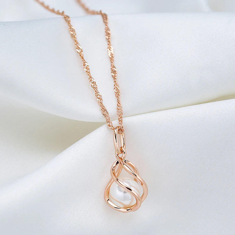 Colar Feminino Pérola Geométrico Oco Ouro Rosé 585 Cobre