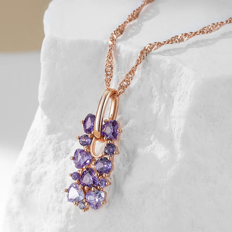 Colar Feminino Cobre Cascata Zircônia Ametista Degrêe Ouro Rosé 585