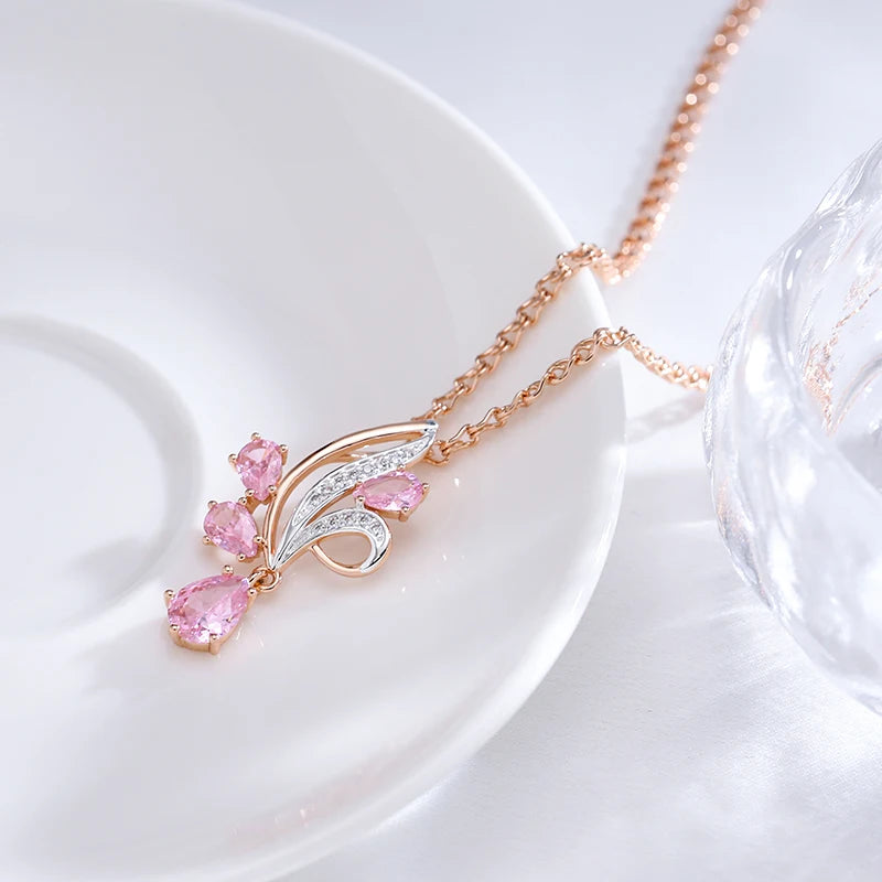 Colar Feminino Cobre Asa Zircônia Rosa Gota Ouro Rosé 585