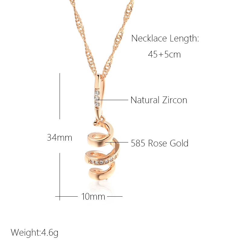 Colar Feminino Cobre Espiral Hélice Escultural Zircônia Bail Barra Ouro Rosé 585