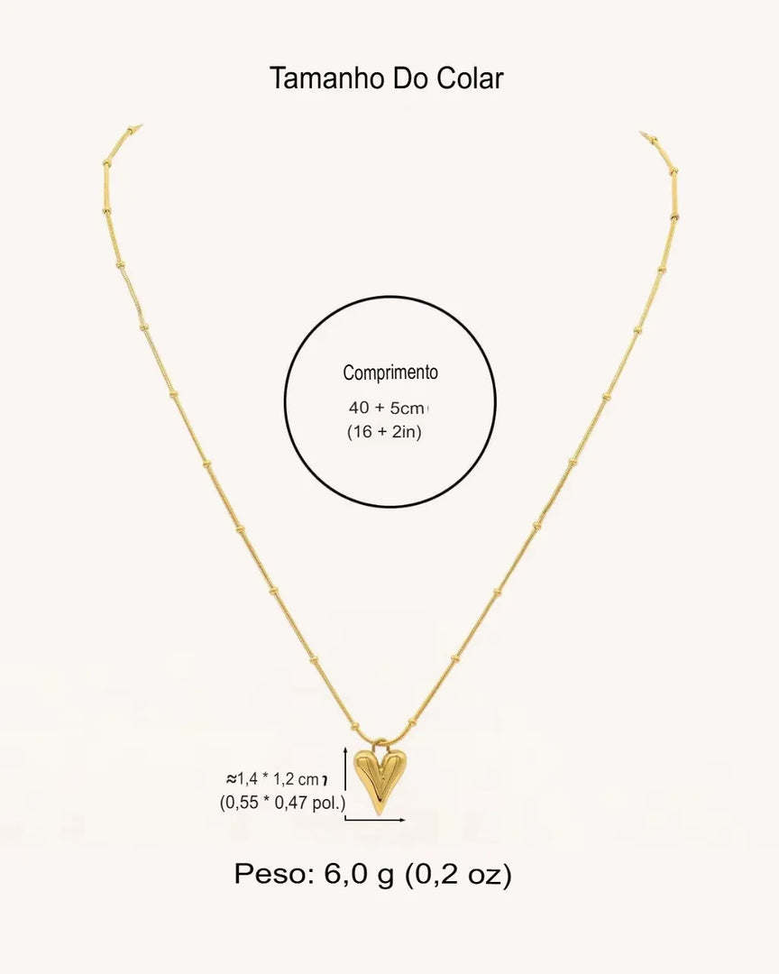 Colar Feminino Coração Clássico em Aço Inoxidável