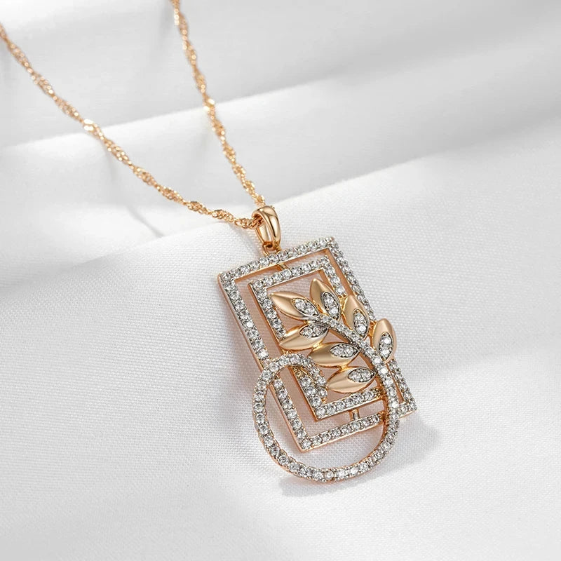 Colar Feminino Cobre Placa Quadrada Argola Floral Pavê Marquise Ouro Amarelo 585