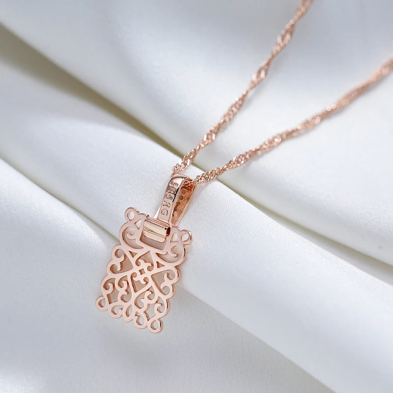Colar Feminino Cobre Arabesco Vazado Zircônia Filigrana Ouro Rosé