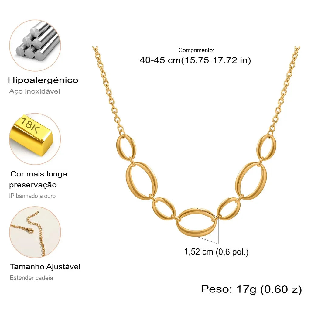 Colar Feminino Corrente Oval Artesanal Chic em Aço Inoxidável
