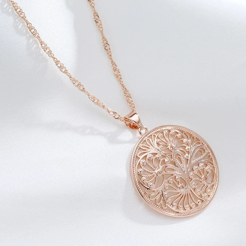 Colar Feminino Cobre Medalão Floral Arabesco Vazado Ouro Rosé