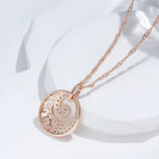 Colar Feminino Cobre Medalhão Espiral Zircônia Filigrana Ouro Rosé 585