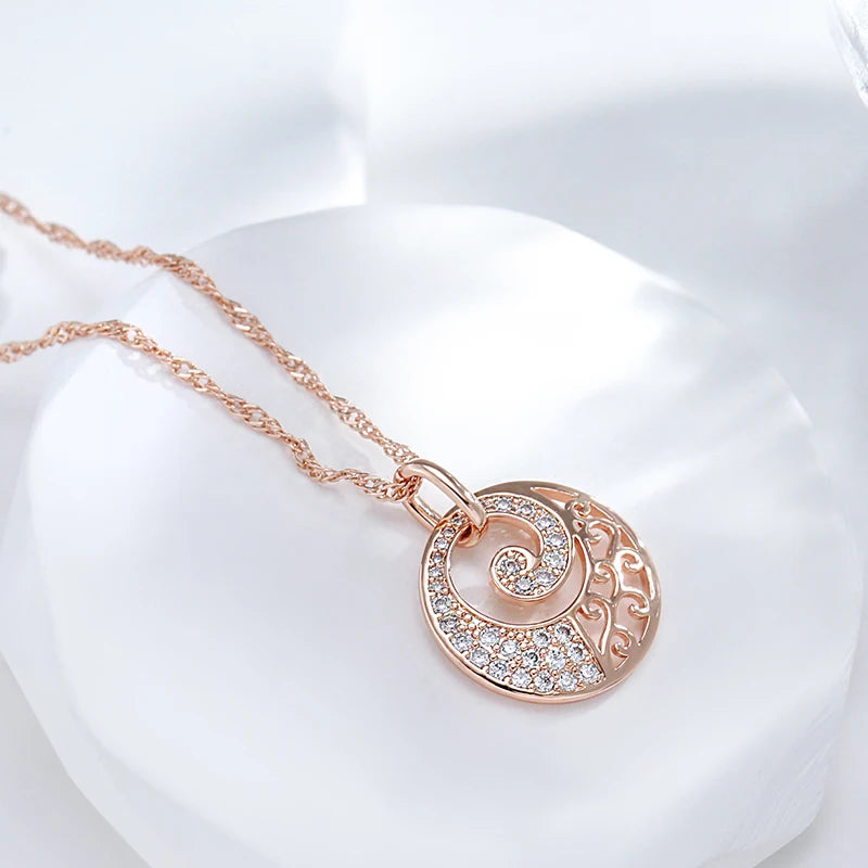 Colar Feminino Cobre Medalhão Espiral Zircônia Filigrana Ouro Rosé 585