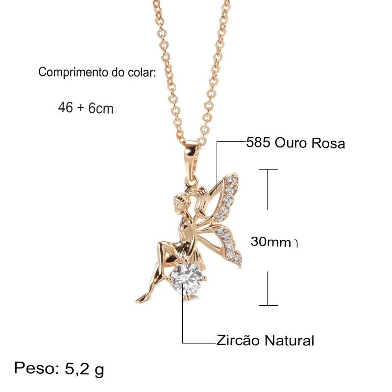 Colar Feminino Cobre Fada Borboleta Zircônia Cristal Ouro Rosé 585