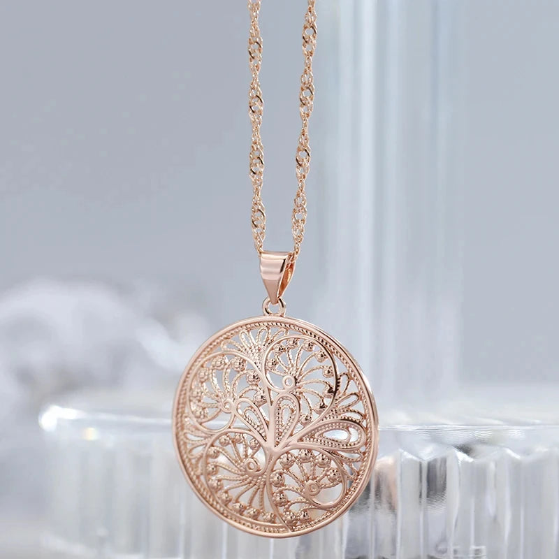 Colar Feminino Cobre Medalão Floral Arabesco Vazado Ouro Rosé