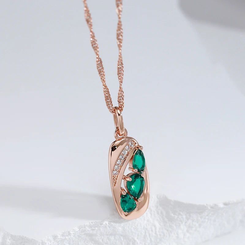 Colar Feminino Cobre Oval Esmeralda Verde Gota Zircônia Cristal Ouro Rosé