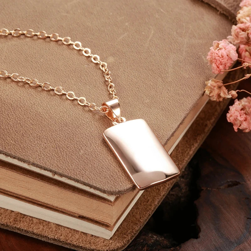 Colar Feminino Cobre Quadrado Glossy Minimalista Ouro Rosé