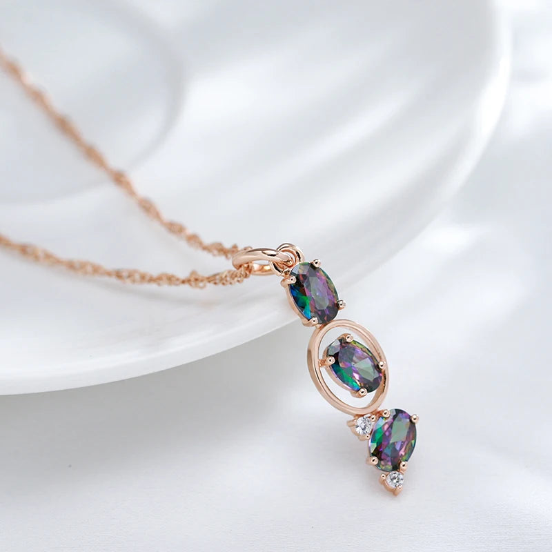 Colar Feminino Cobre Trio Topázio Místico Oval Cascata Iridescente Ouro Rosé 585
