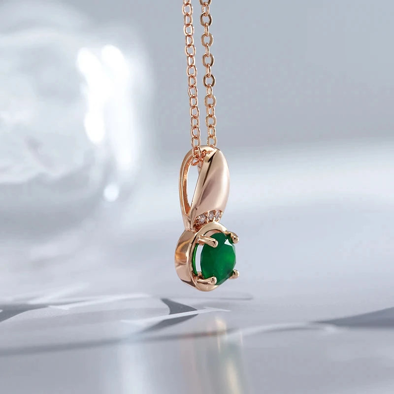 Colar Feminino Cobre Esmeralda Redonda Solitário Bail Meia-Lua Zircônia Ouro Rosé 585