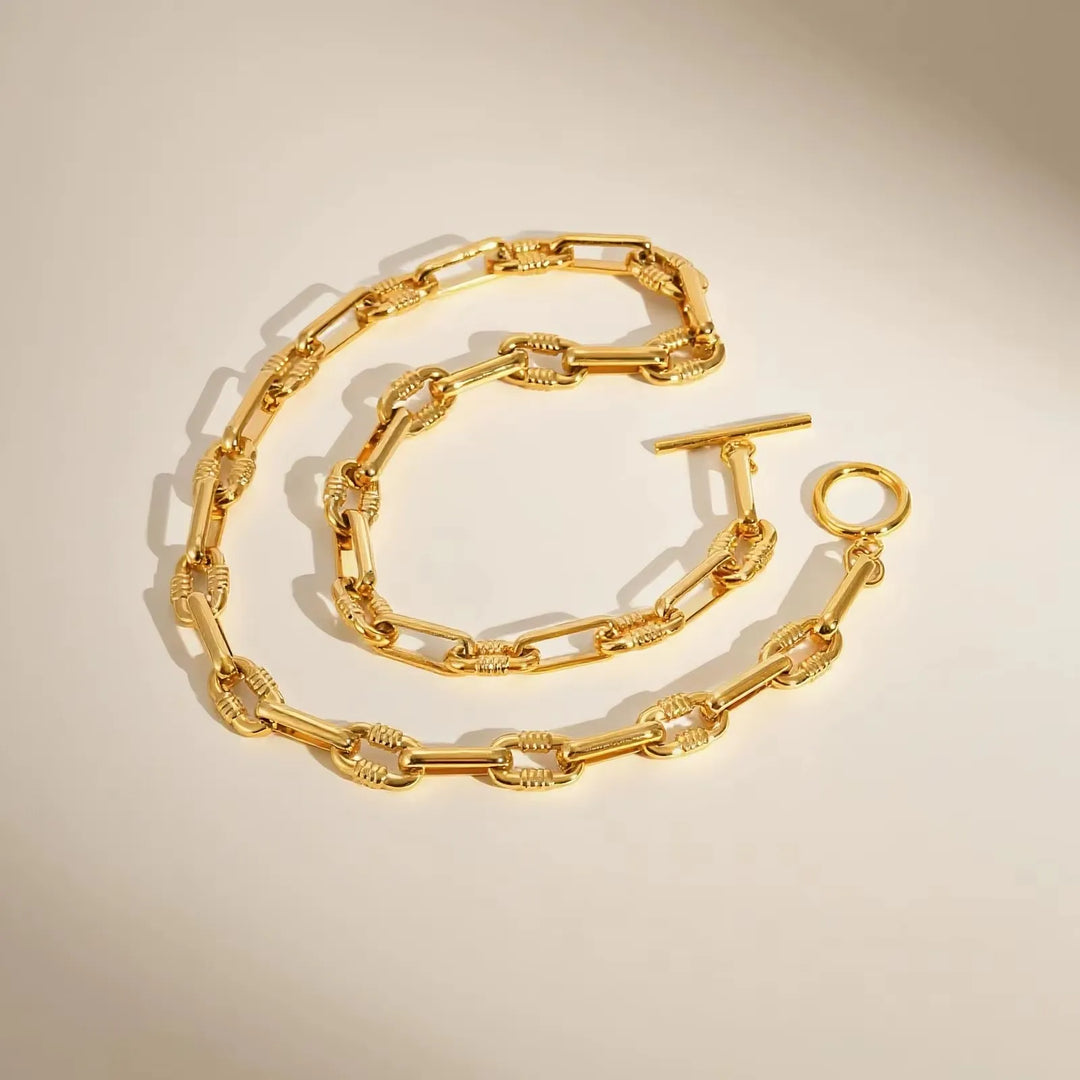 Colar Feminino Corrente Oval Fecho Toggle Banhado Ouro 18k