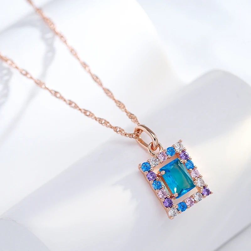 Colar Feminino Cobre Quadrado Topázio Halo Colorido Ouro Rosé 585