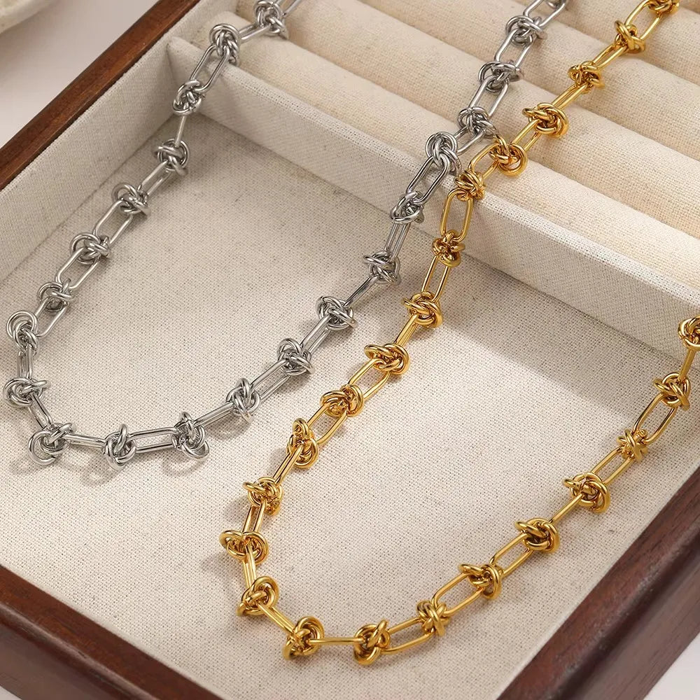 Kit Colar Feminino Corrente Nó Entrelaçado Em Aço Inoxidável