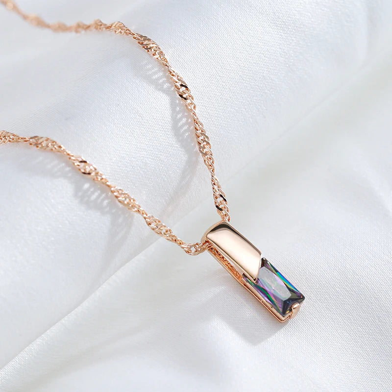 Colar Feminino Cobre Topázio Místico Baguete Arco-íris Bezel Ouro Rosé 585