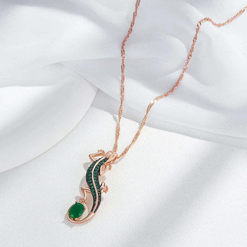 Colar Feminino Cobre Lagarto Esmeralda Zircônia Verde Ouro Rosé 585
