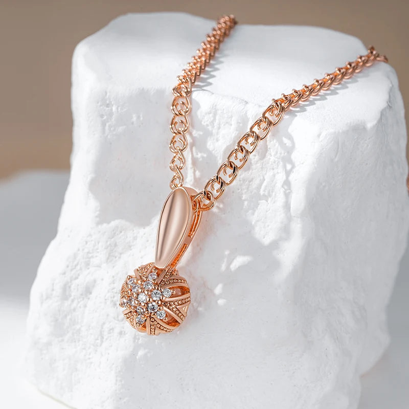 Colar Feminino Cobre Esfera Vazada Zircônia Ouro Rosé 585