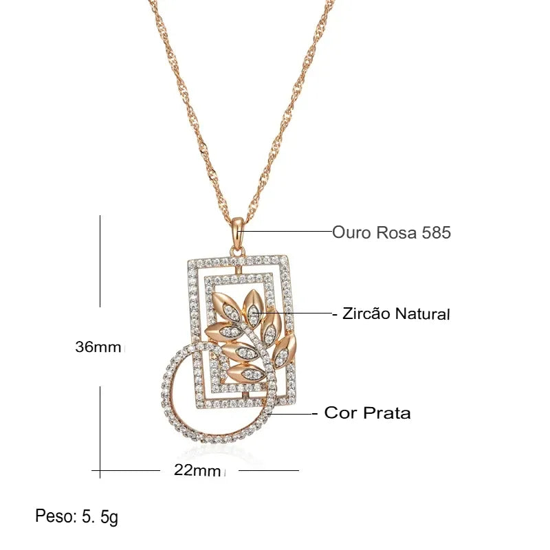 Colar Feminino Cobre Placa Quadrada Argola Floral Pavê Marquise Ouro Amarelo 585