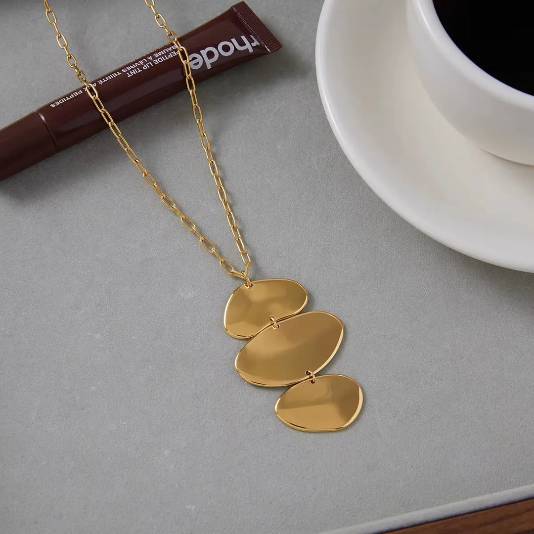 Colar Feminino Pingente Circular 3 Camadas Em Aço Inoxidável