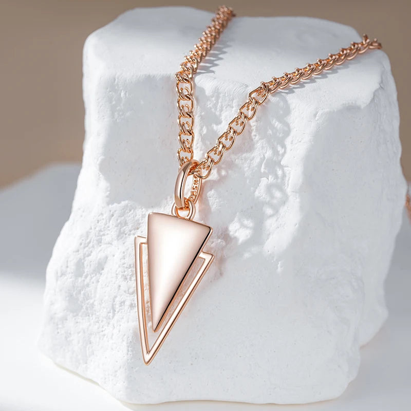 Colar Feminino Cobre Triângulo Duplo Sobreposto Polido Geométrico Ouro Rosé 585