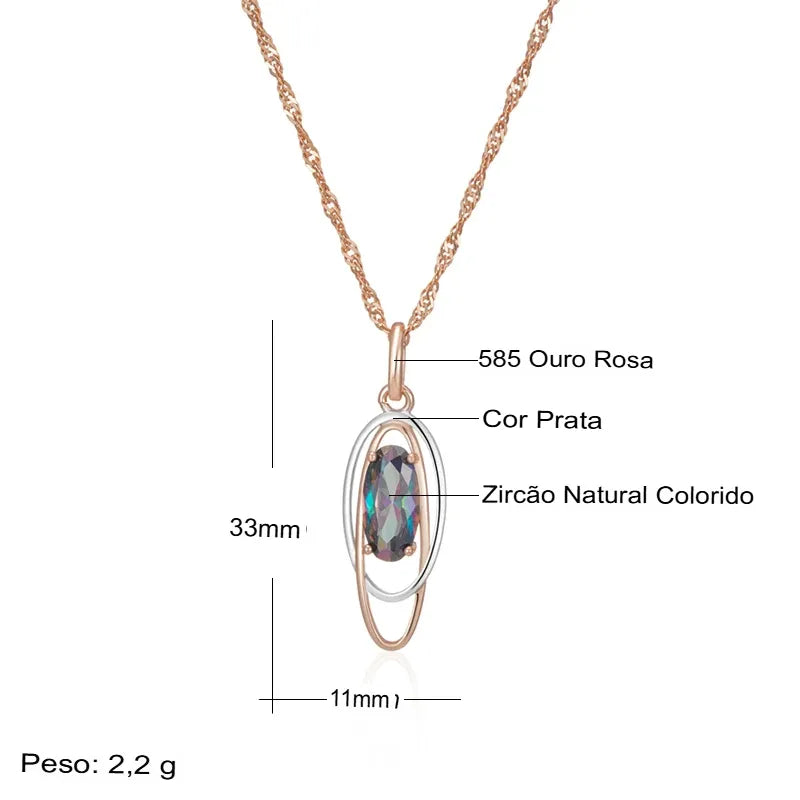 Colar Feminino Zircônia Oval Colorida Ouro Rosé 585 Cobre