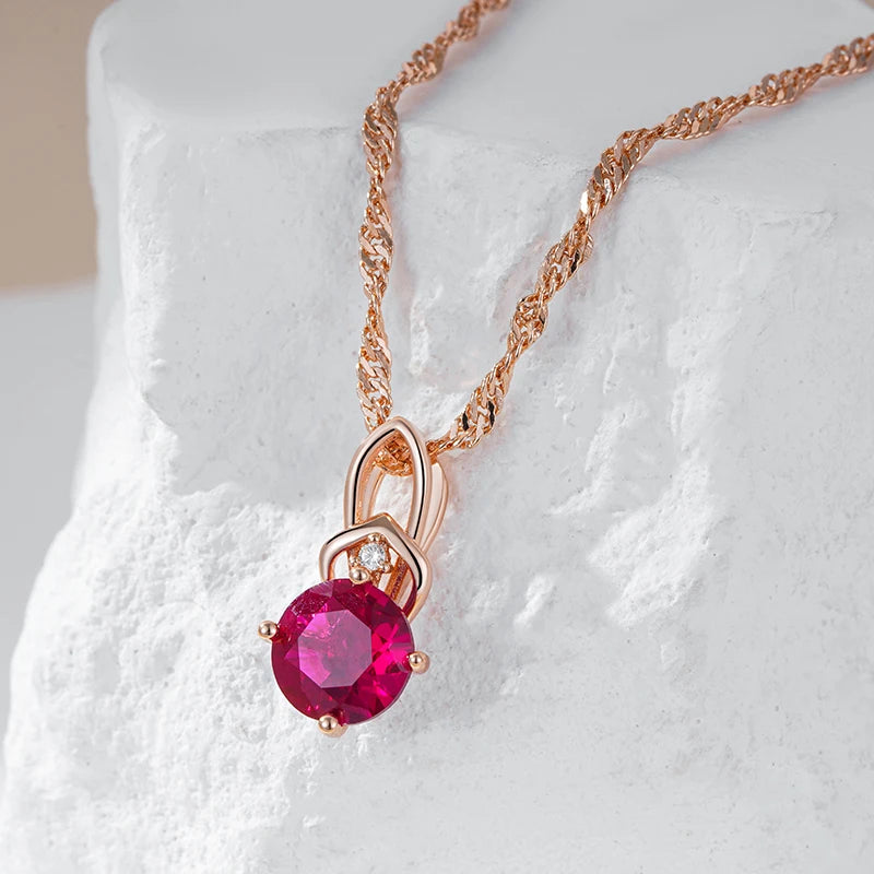 Colar Feminino Cobre Rubi Rosa Redondo Laço Zircônia Ouro Rosé 585